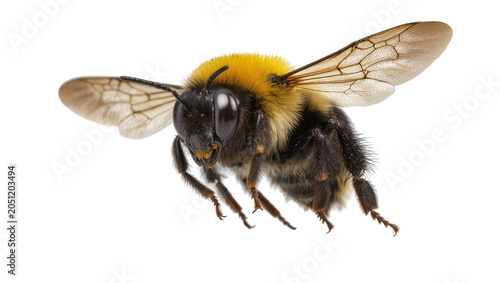 Bild auf Leinwand Bumblebee with yellow fuzzy thorax and black abdomen in flight