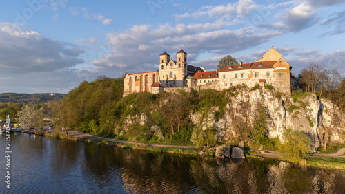 View of the Tyniec Abbey in Poland at sunset in spring