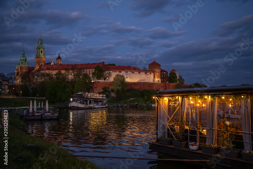 View of Wawel Castle in Krakow at sunset in summer
