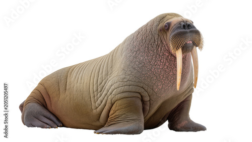 Photos Large walrus with tusks resting on white surface