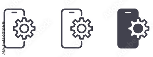 Fotografía Settings icon smartphone with two overlapping gears representing configuration s