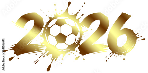 Fotografía Vector illustration of a golden number 2026 with splashes with its 0 replaced by a golden ball full of splashes
