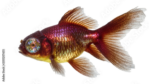 Foto Oranda goldfish with large protruding eyes and flowing fins