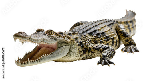 Foto Crocodile with open mouth showing sharp teeth and pink tongue