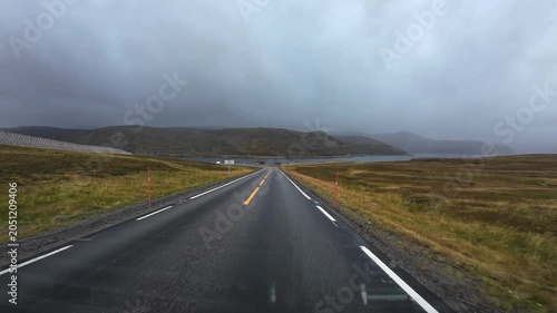 Driving a motorhome towards Nordkapp in Norway
