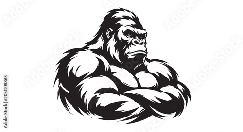 Tableau sur toile Powerful gorilla silhouette with muscular brushstroke contour flow, premium wild