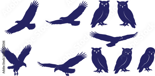 Halloween day bird silhouettes eagles and owls vector graphics for spooky designs
