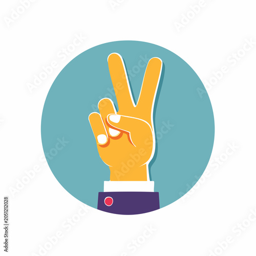 Hand showing victory or peace sign in flat design