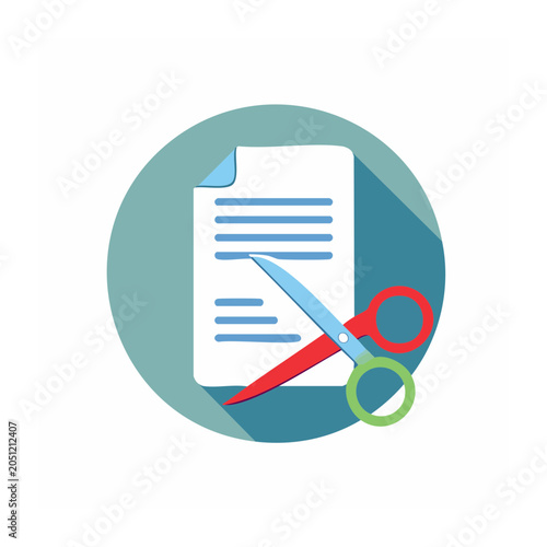 Scissors cutting a document with text
