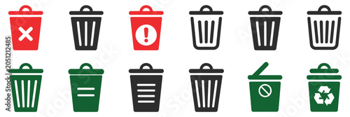Fotografie Trash bin and recycle icon pack, environmental waste disposal icons, recycling and refuse system symbols, garbage sorting vector illustration set