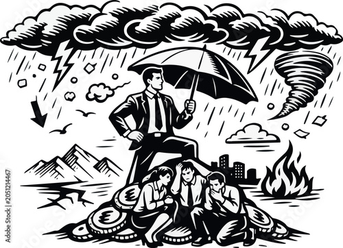 Protective Business Leader Shielding Team from Crisis, Risk Management, Workplace Leadership, Employee Support and Organizational Success