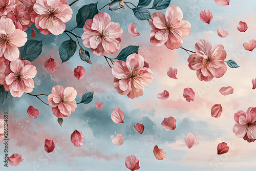 Floral composition with petals floating in the background