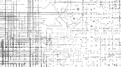 Abstract Technical Circuit Blueprint Pattern with Distressed Grunge Texture for Industrial and Futuristic Technology Background Designs