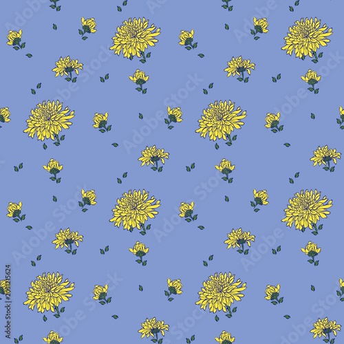 Indigo_Pattern 21/69 , Floral Seamless Pattern On Light Blue Background ,Minimal Botanical  Design.