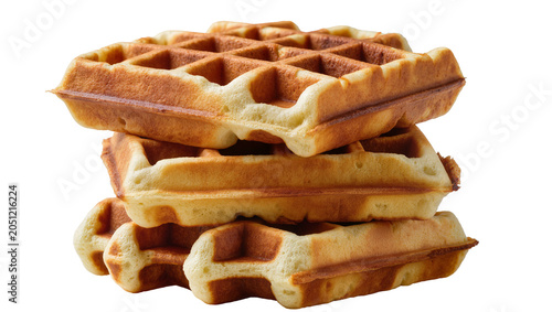 Obraz na płótnie Stack of golden brown Belgian waffles with square grid pattern