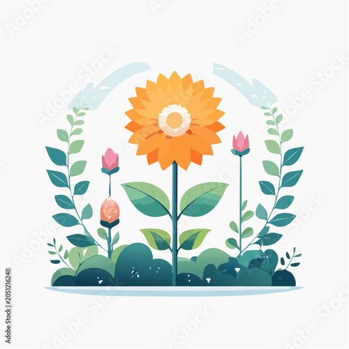 Vibrant Sunflower and Lush Greenery Symbolizing Growth and Nature's Renewal