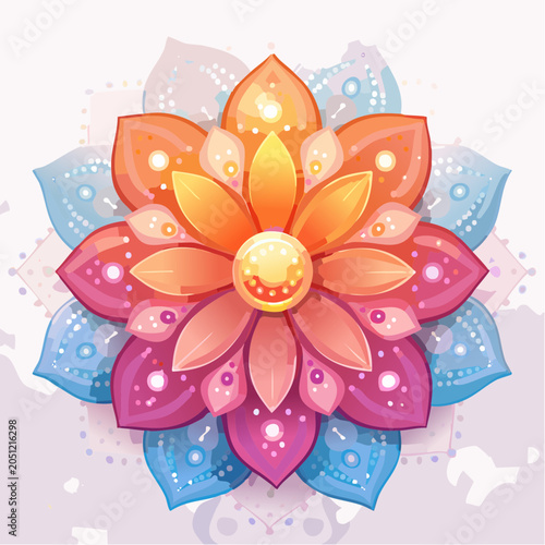 Vibrant Blooming Lotus Flower Mandala with Radiant Petals and Glowing Center, Symbolizing Inner Harmony and Serenity