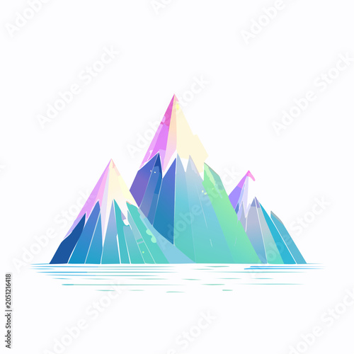 Vibrant Crystal Mountains Reflecting in Calm Water Under a Bright Sky