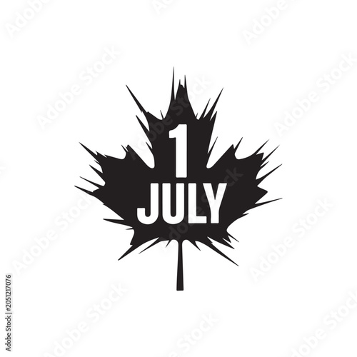 Canada Day First of July Maple Leaf Silhouette on White Background
