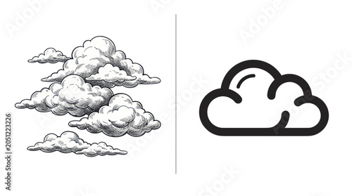 Hand-drawn clouds illustration and modern icon design