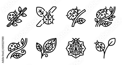 Vászonkép Ladybug Icons, Insect Vector Graphics, Cute Bugs, Nature Elements, Garden Critte