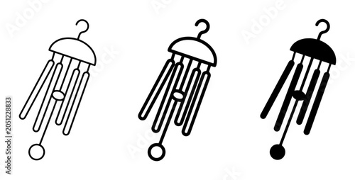 Fotografija Wind Chime Icons: Simple Line Art, Solid Black, and Outline Styles for Decor and