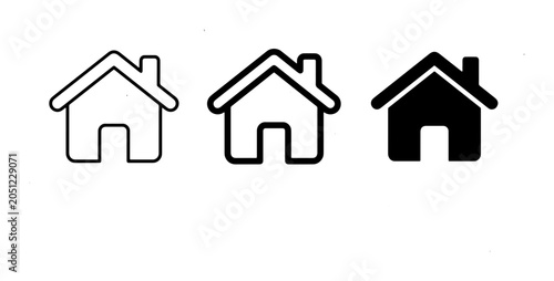 Photos Home Icons Set: Outline, Line Art, Solid Fill Vector Graphics for Real Estate an