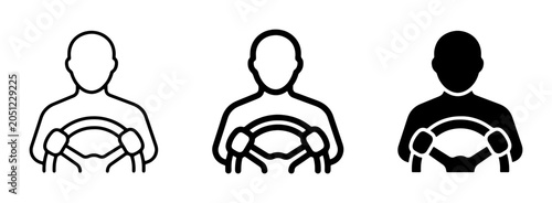 Foto Driver Icons Set, Person Driving Car Steering Wheel, Transportation Symbols