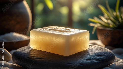 Natural Soap on Stone, Eco Friendly Hygiene Product for Bath, Spa or Zero Waste Lifestyle Concept