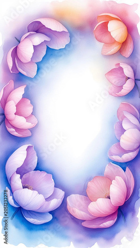 Vertical Frame Made of Flower Petals, Delicate Border for Romantic Card, Wedding Invitation or Spring Poster