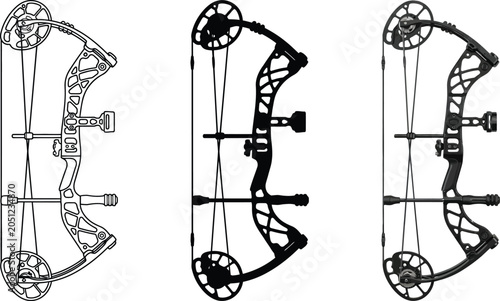 Canvastavla Set of modern compound bow vector illustrations featuring outline silhouette and