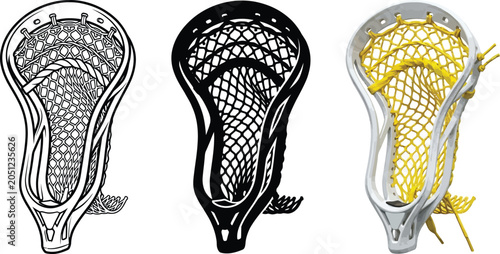 Tableau sur toile Set of lacrosse stick heads in various styles including outline silhouette and c