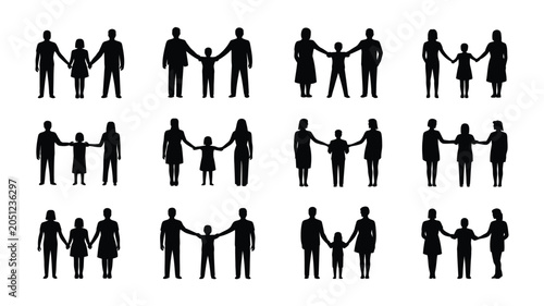 Tableau sur toile Families standing together in silhouette holding hands representing love and togetherness