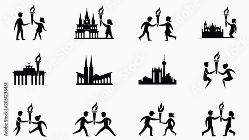 People holding torches past landmarks germany celebrating unity and tradition carrying flame symbol.