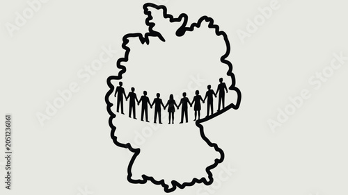 Germany map outline with people holding hands symbol vector illustration.