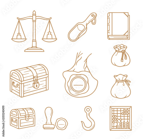 Fotografía Set of twelve linear representing accounting and mercantile tools including scal