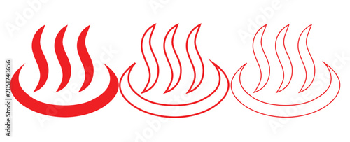Φωτογραφία Japanese hot spring onsen icons, red thermal bath symbols with steam, traditiona