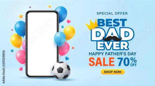 Father's day sale ad with smartphone and soccer ball