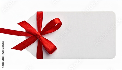 White Gift Tag With Red Ribbon Isolated On Transparent Background