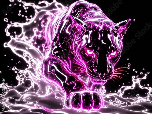 Pink Neon Panther with Splashing Water