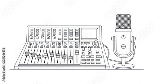 Foto Audio Mixing Console and Microphone Vector Illustration