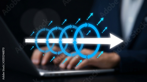 Agile Strategy, Continuous Improvement, Workflow Optimization, digital business process cycles with growth direction performance enhancement efficiency management and productivity concept
