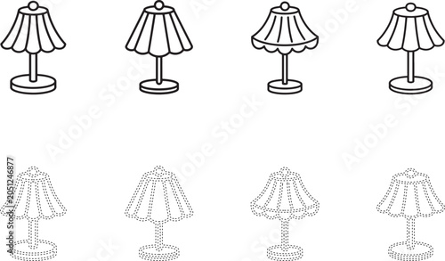 Table Lamp Outline and Tracing Worksheet Set Educational Coloring Activity