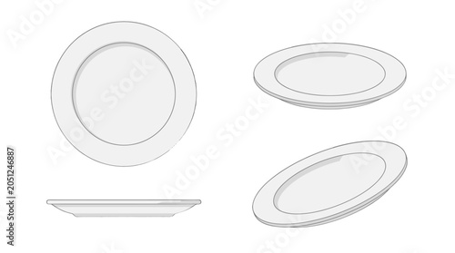 White plate set shown from top side and angled views
