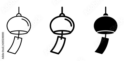 Fotografie Wind Chime Icons Set, Japanese Fuurin, Minimalist Line Art & Silhouette
