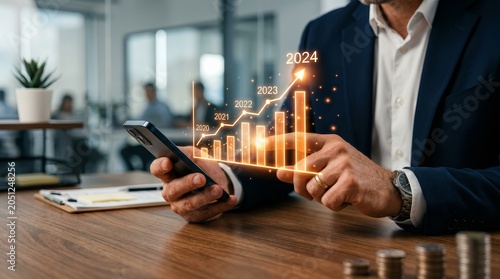 Businessman calculating financial growth and long-term investments for A professional analyzing stock market trends and economy profit using digital marketing strategy.