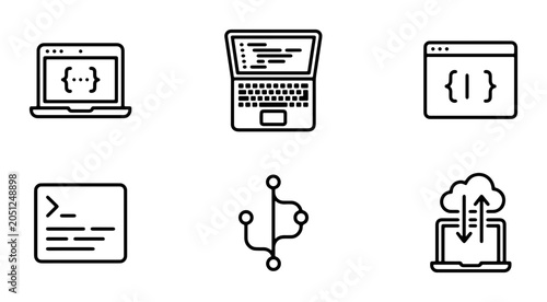 Принти на полотні Coding Icons Set: Laptop, Terminal, Cloud Sync, Git Branch, Code Snippets, Softw
