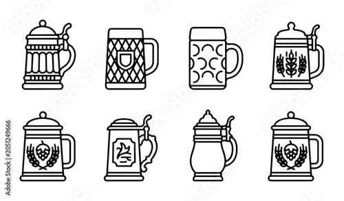 Canvas Print Beer Mugs Collection: Oktoberfest Stein Icons, Traditional German Drinkware Vect