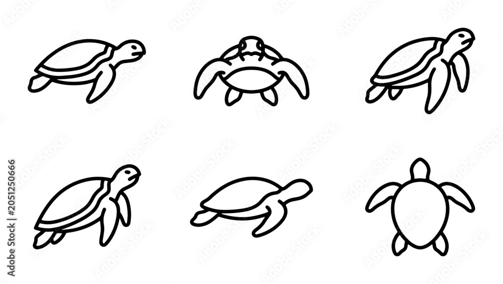 Obraz premium Sea Turtle Icon Set, Marine Life Vector Graphics, Ocean Creature Illustrations, Simple Animal Art