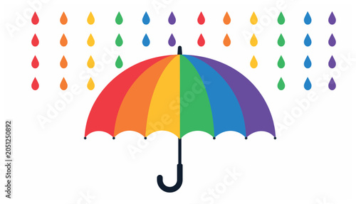 Принти на полотні Rainbow colored umbrella with raindrops.